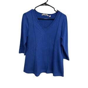 Soft Surroundings V-Neck 3/4 Sleeve Pullover Sweater Blue Sz Small Capsule Knit